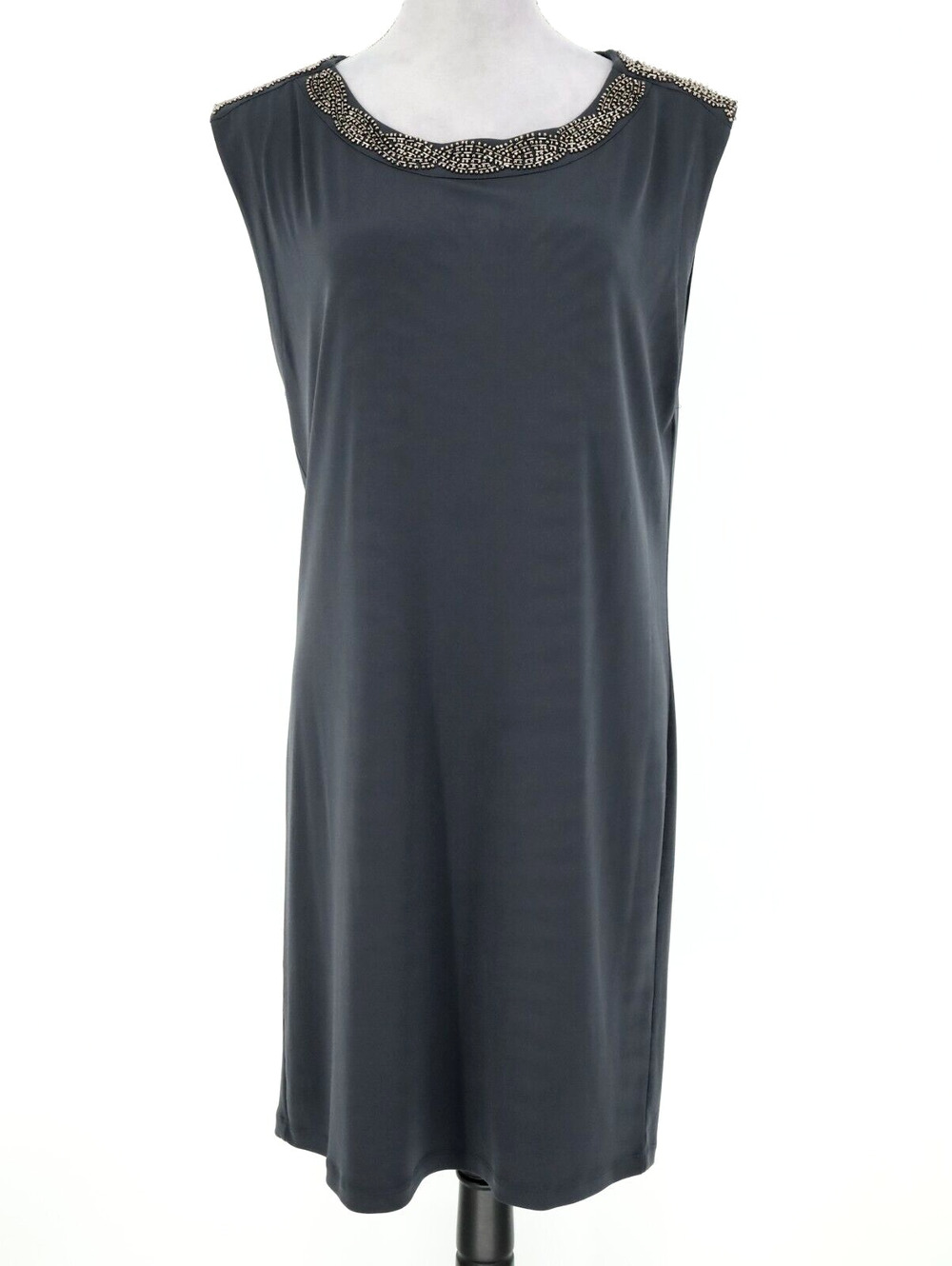 Calvin Klein Dress Womens 10 Dark Gray Metal Beads Low Back Stretch Knit Party